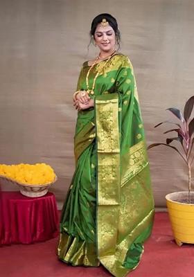 Green woven Kanjeevaram Saree Set