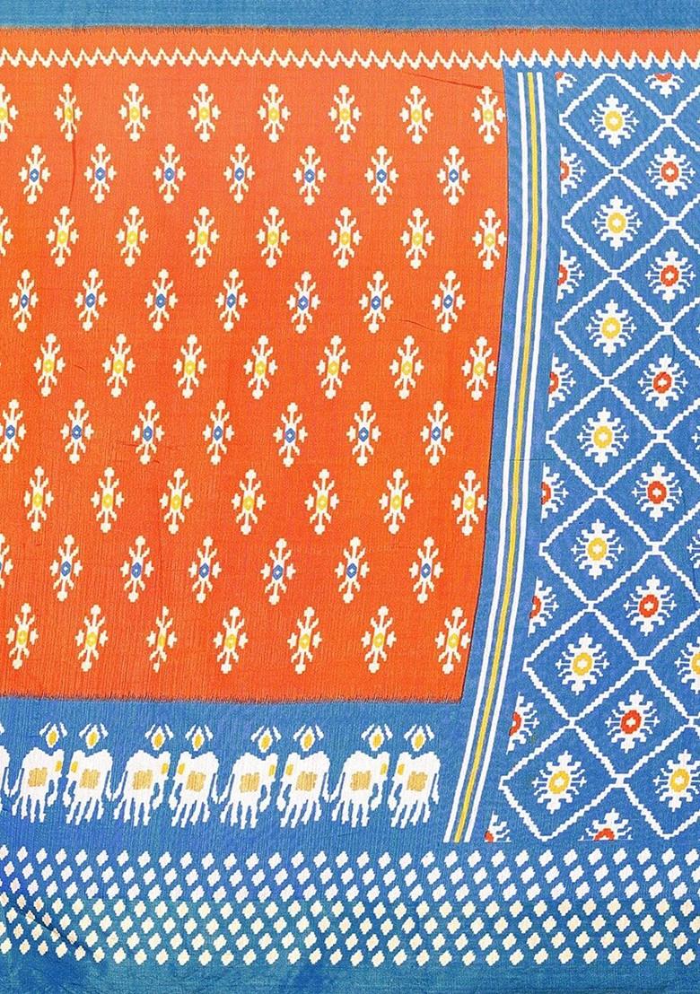 Orange Printed Art Silk Saree Set