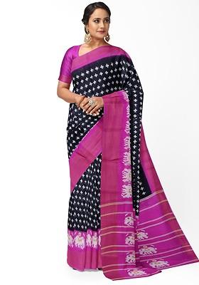 Black Embroidered Silk Saree Set
