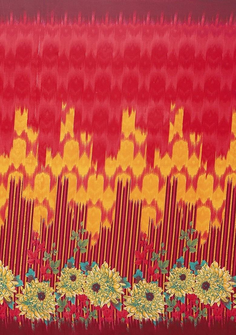 Brown Printed Georgette Saree Set (Set Of 2)