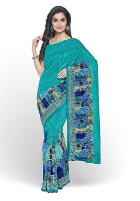 Teal Green Floral Georgette Saree Set