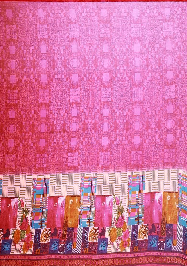 Magenta Printed Georgette Saree Set (Set Of 2)