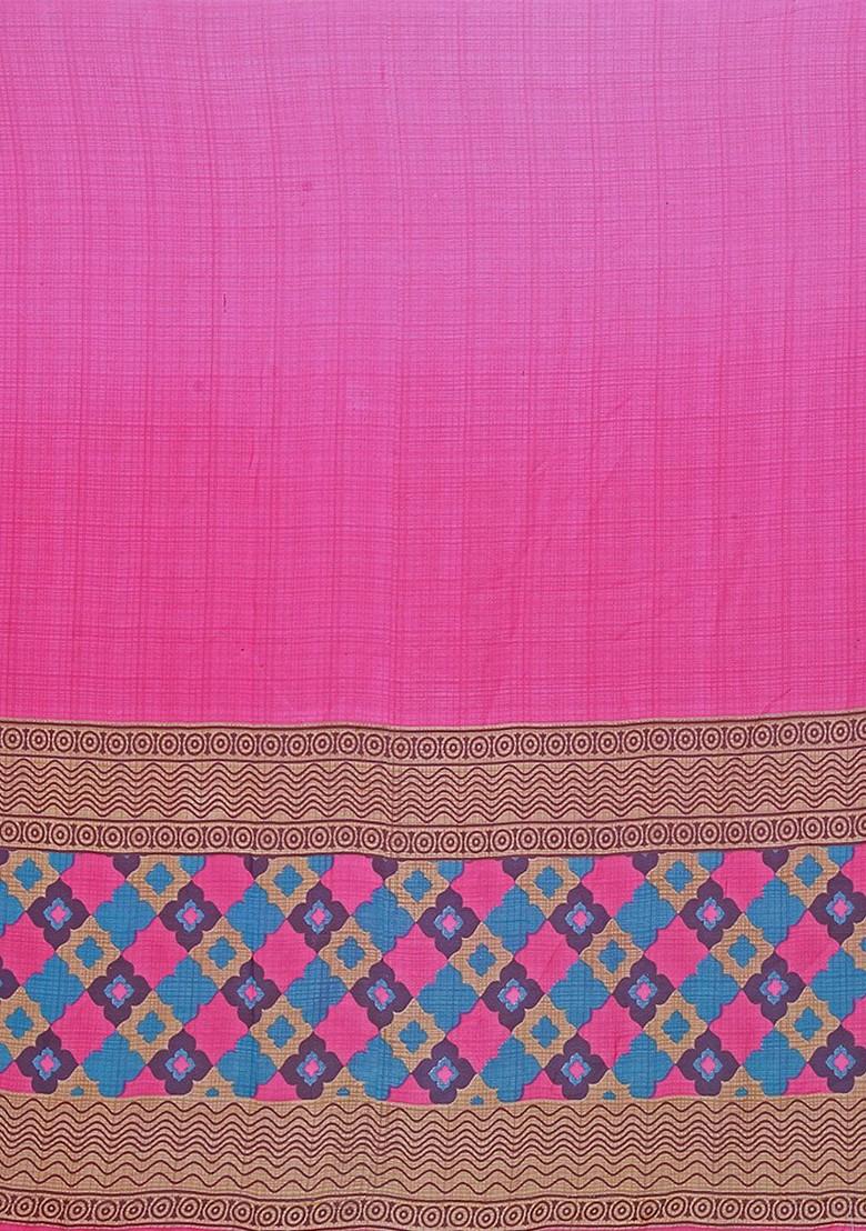 Pink Printed Georgette Saree Set (Set Of 2)