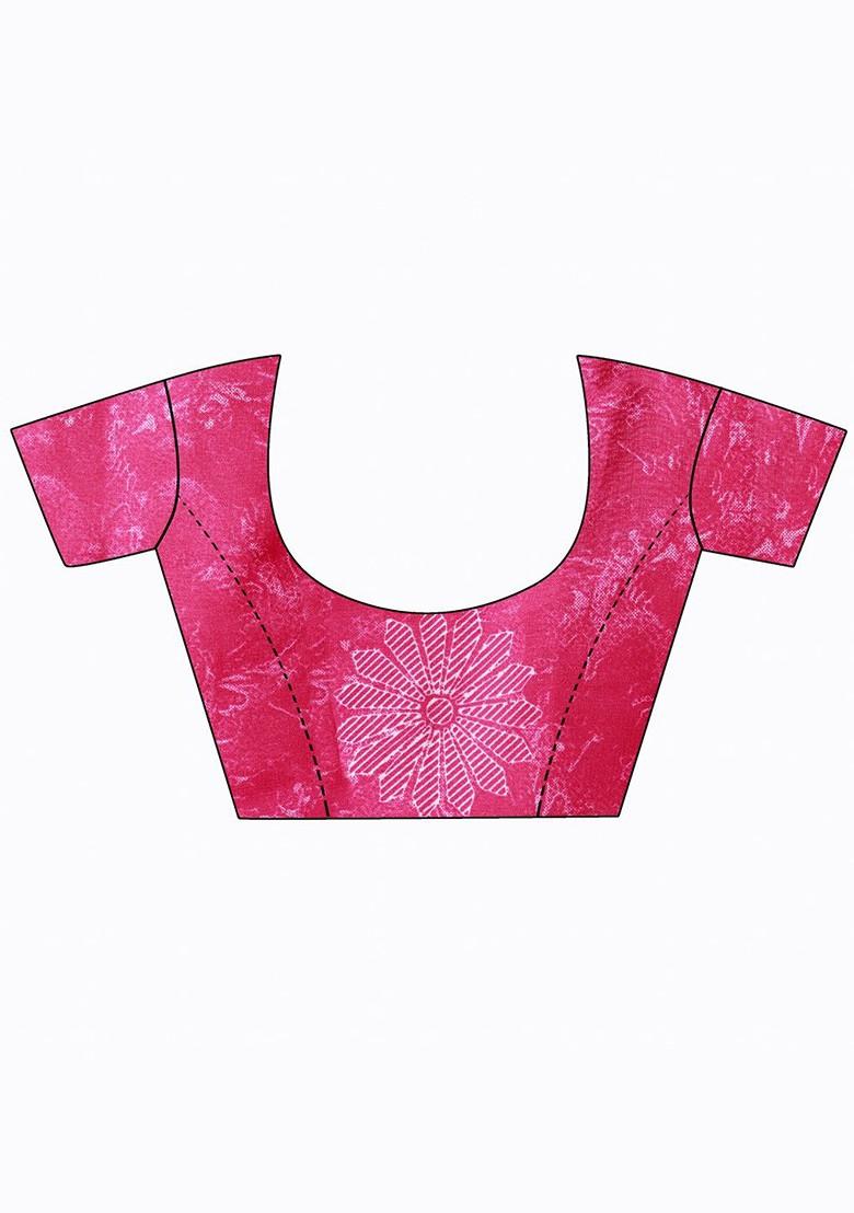 Magenta Printed Georgette Saree Set (Set Of 2)