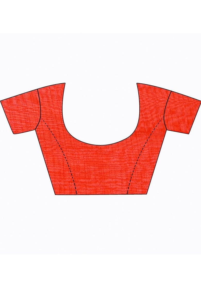 Red Printed Georgette Saree Set (Set Of 2)