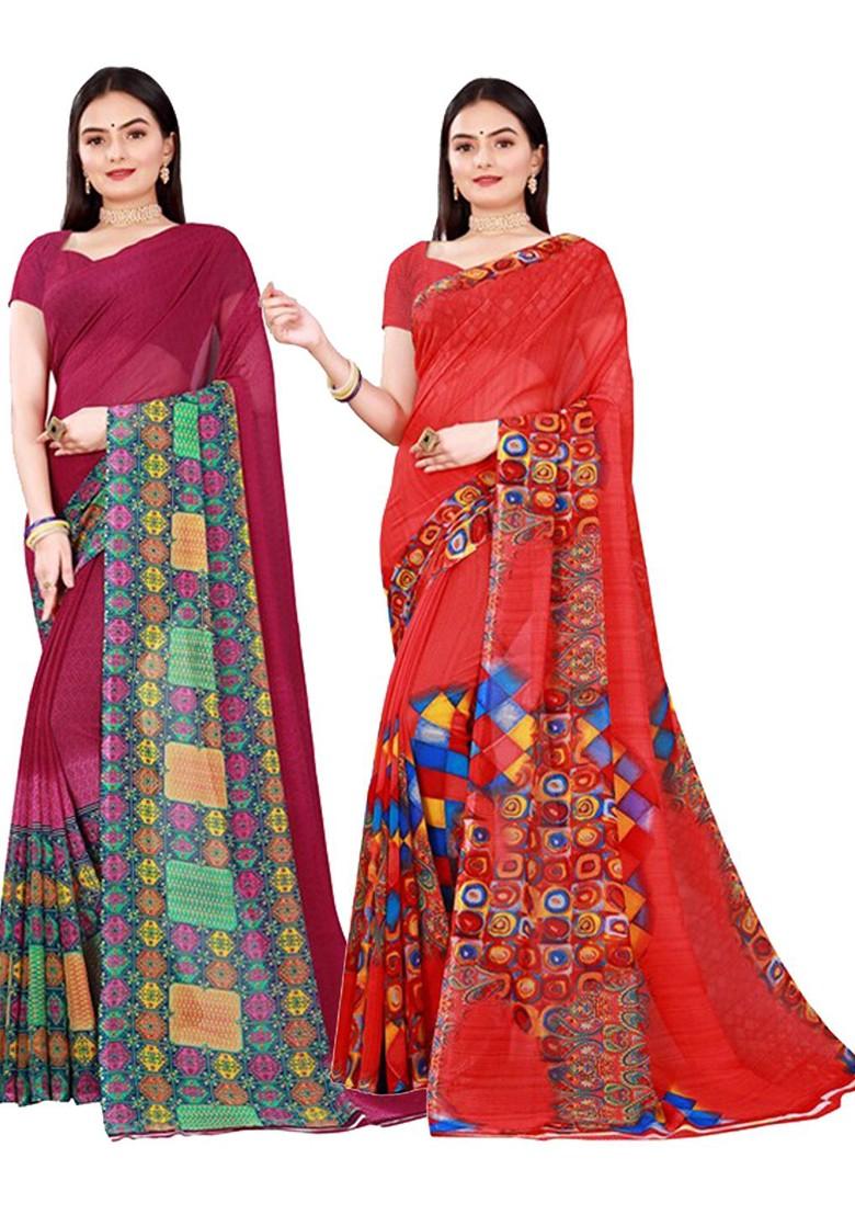 Maroon Embroidered Georgette Saree Set