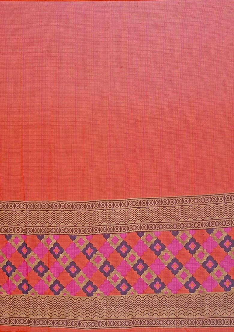 Orange Floral Georgette Saree Set (Set Of 2)