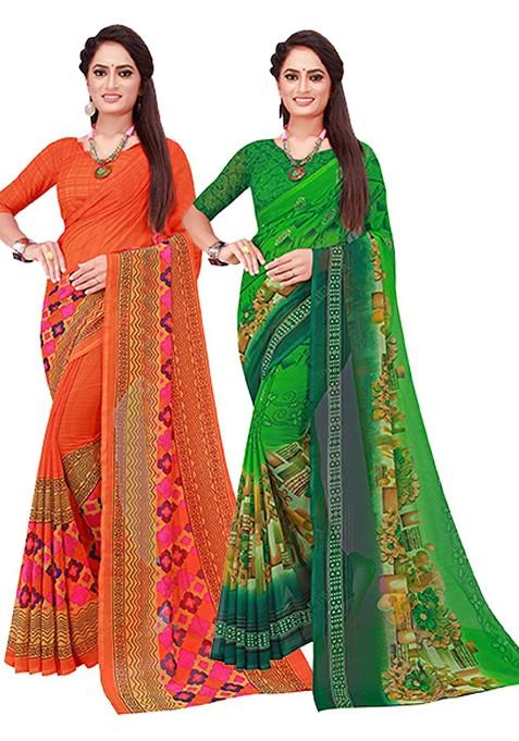 Green Embroidered Georgette Saree Set