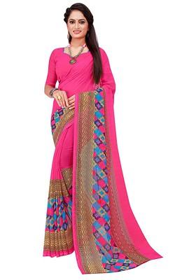 Pink Embroidered Georgette Saree Set