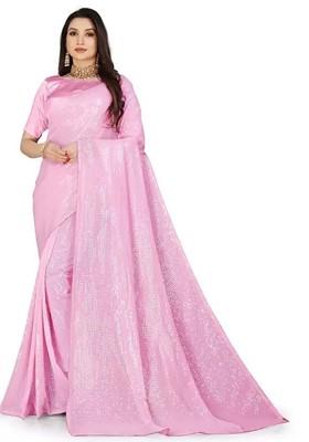 Pink Embellished Poly Blend Saree Set