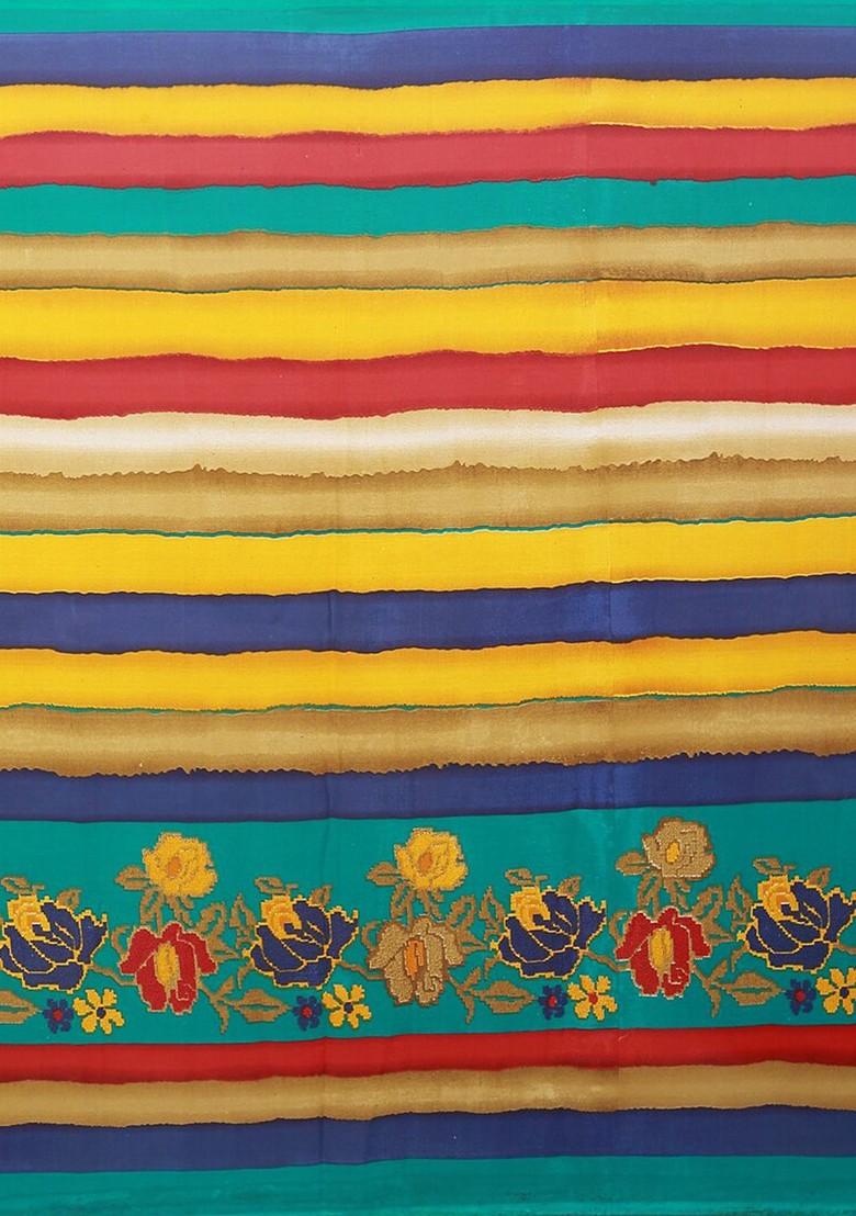 Green Floral Georgette Saree Set (Set Of 2)