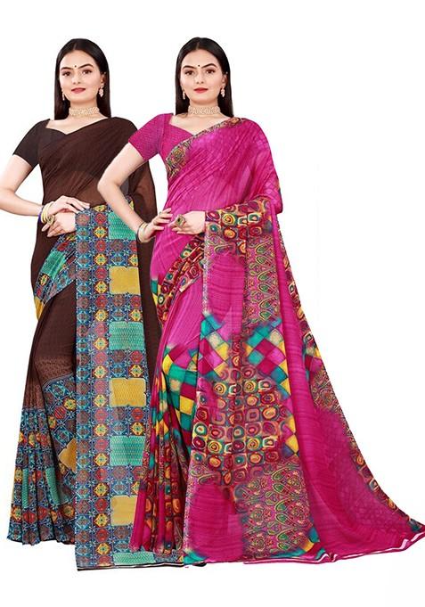 Magenta Embroidered Georgette Saree Set