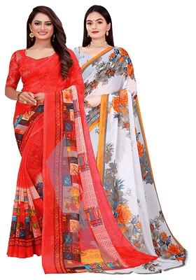 White Floral Georgette Saree Set