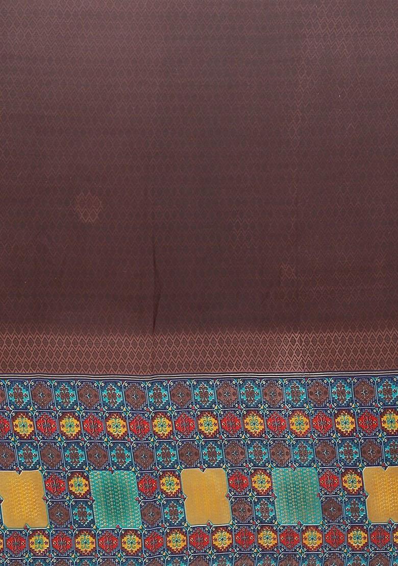 Brown Embroidered Georgette Saree Set (Set Of 2)