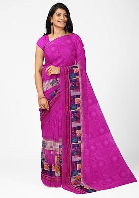 Pink Printed Georgette Saree Set