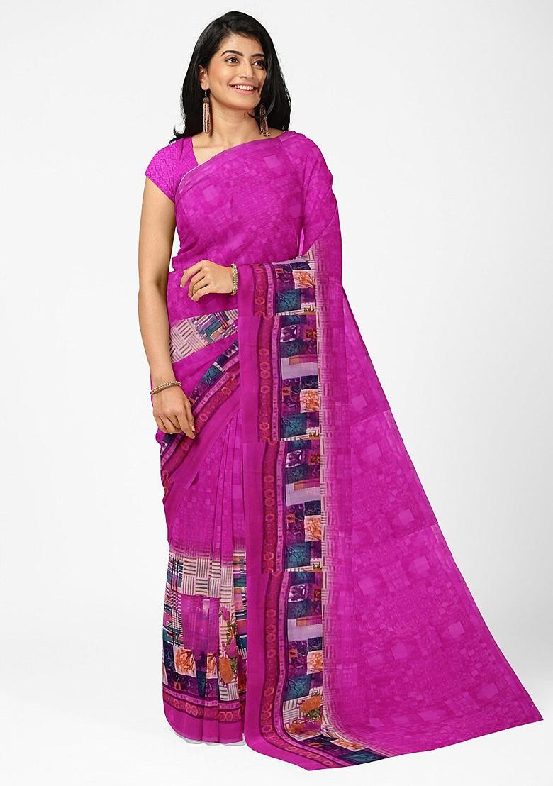 Pink Printed Georgette Saree Set