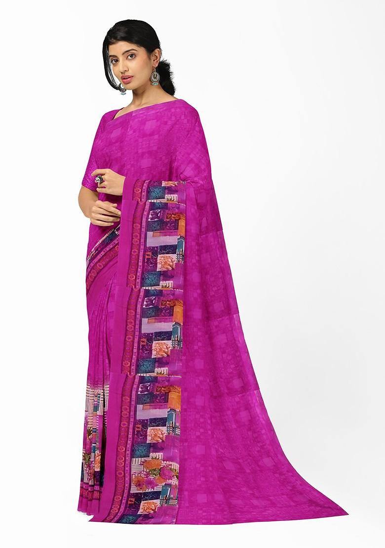 Pink Printed Georgette Saree Set