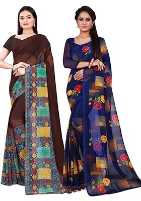 Brown Embroidered Georgette Saree Set