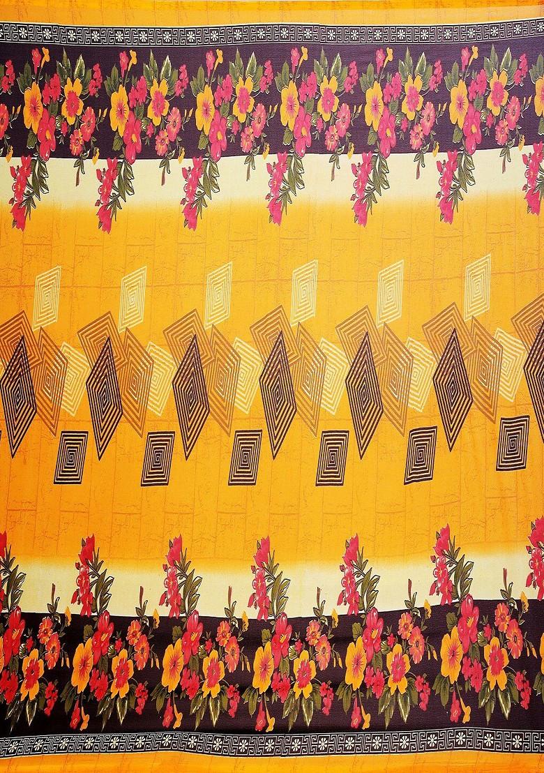 Yellow Printed Georgette Saree Set