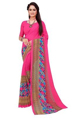 Pink Printed Georgette Saree Set
