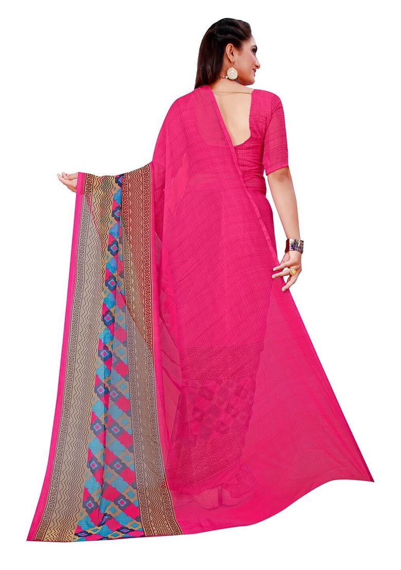 Pink Printed Georgette Saree Set