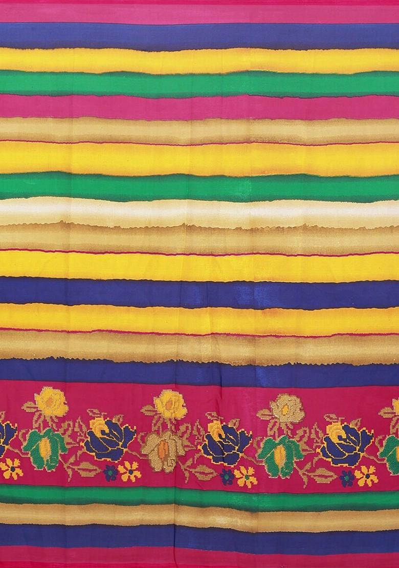 Pink Embroidered Georgette Saree Set (Set Of 2)