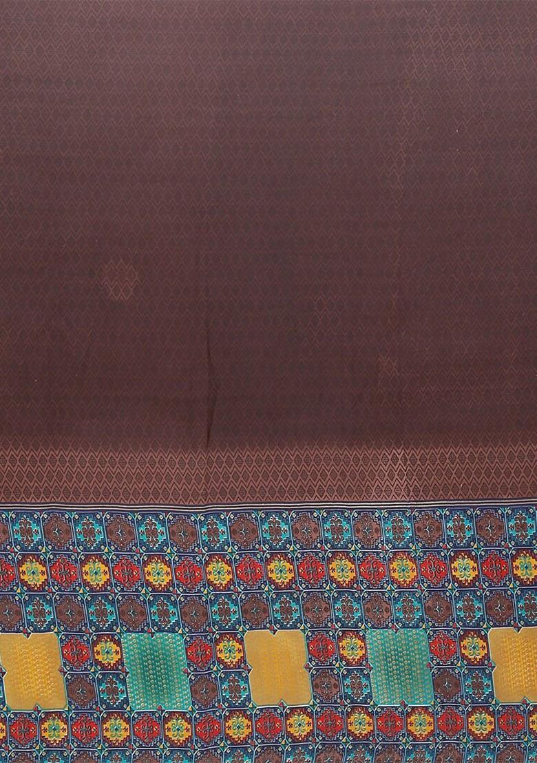 Brown Floral Georgette Saree Set (Set Of 2)