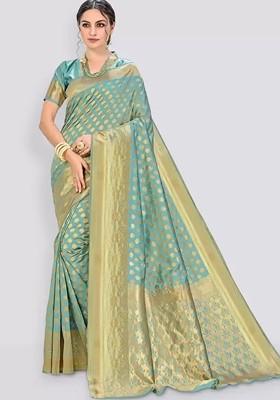 Green woven Silk Saree Set