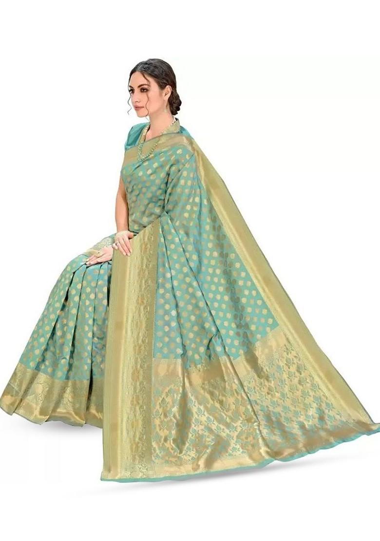 Green woven Silk Saree Set