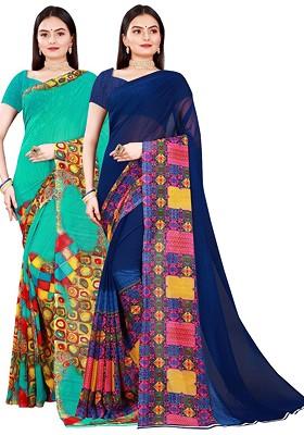 Navy Blue Embroidered Georgette Saree Set