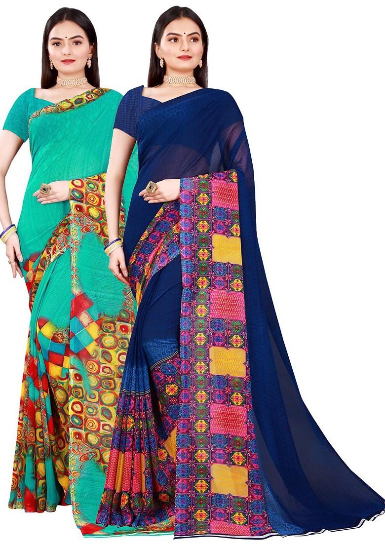 Navy Blue Embroidered Georgette Saree Set