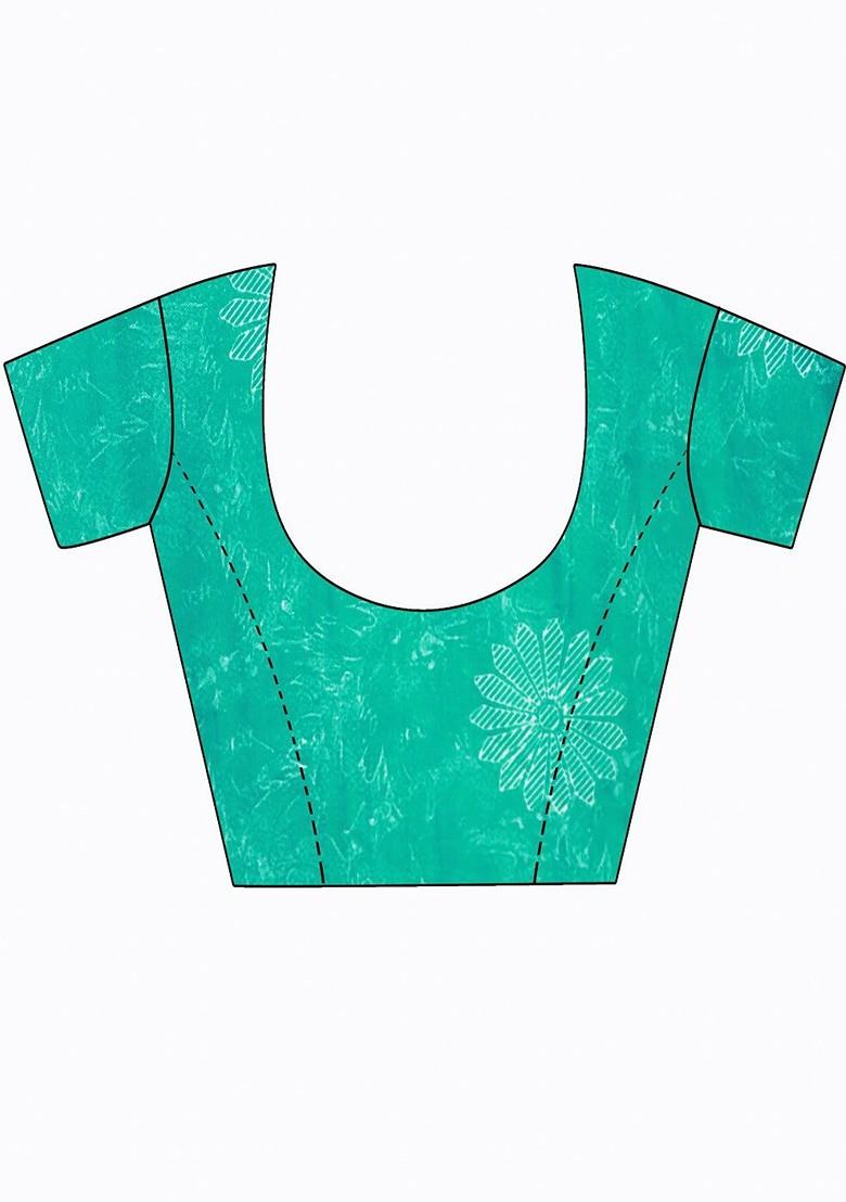 Green Floral Georgette Saree Set (Set Of 2)