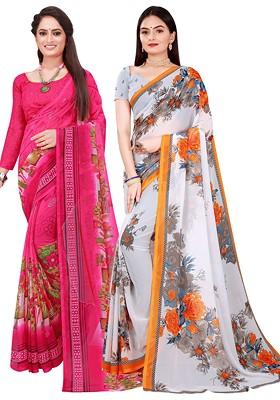 White Embroidered Georgette Saree Set