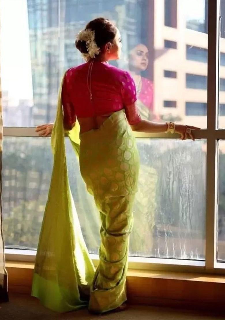 Green woven Silk Saree Set