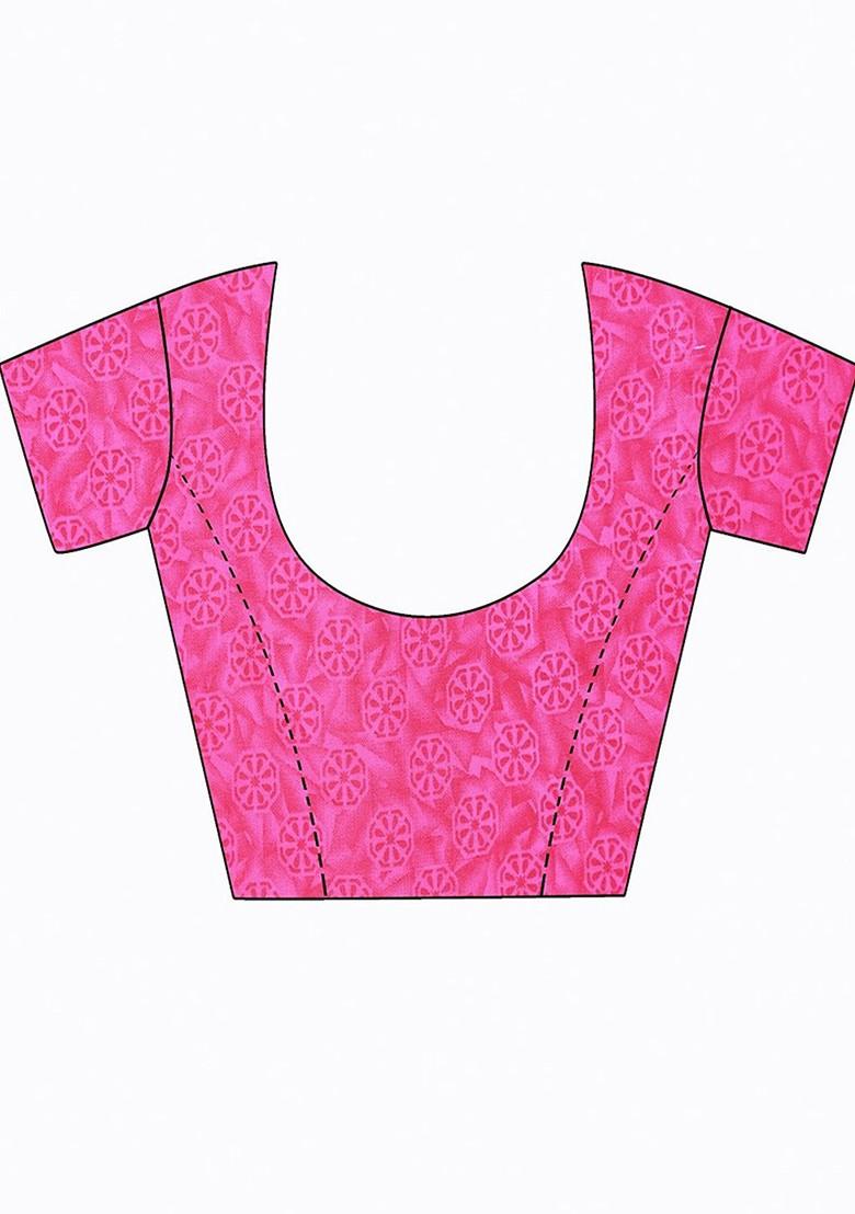 Pink Floral Georgette Saree Set (Set Of 2)