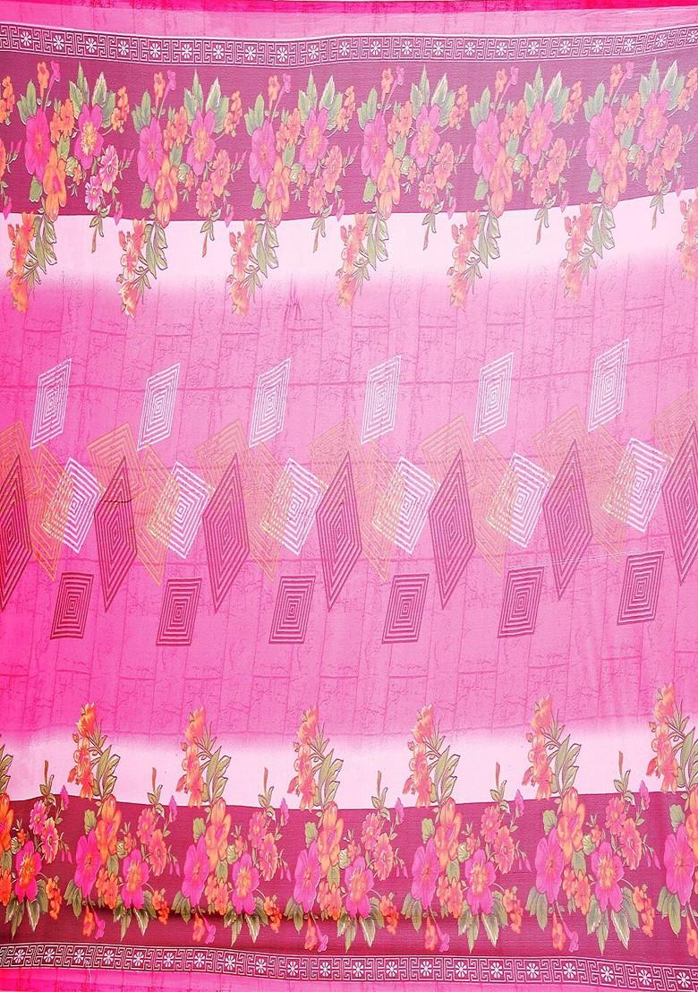 Pink Printed Georgette Saree Set