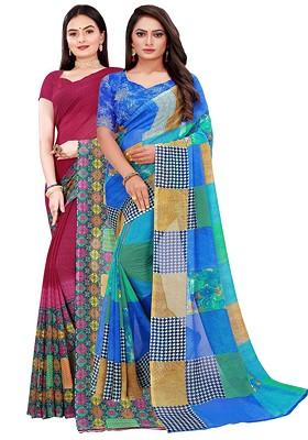 Maroon Embroidered Georgette Saree Set (Set Of 2)