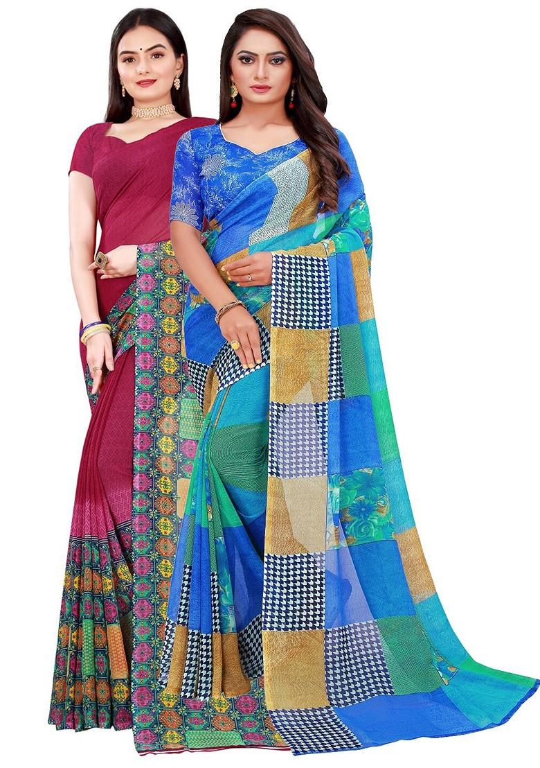 Maroon Embroidered Georgette Saree Set (Set Of 2)