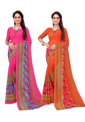 Red Embroidered Georgette Saree Set