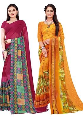 Maroon Embroidered Georgette Saree Set