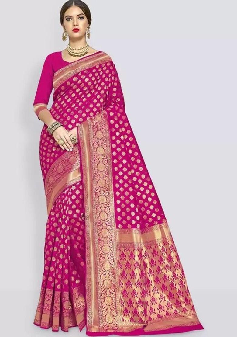 Magenta woven Silk Saree Set