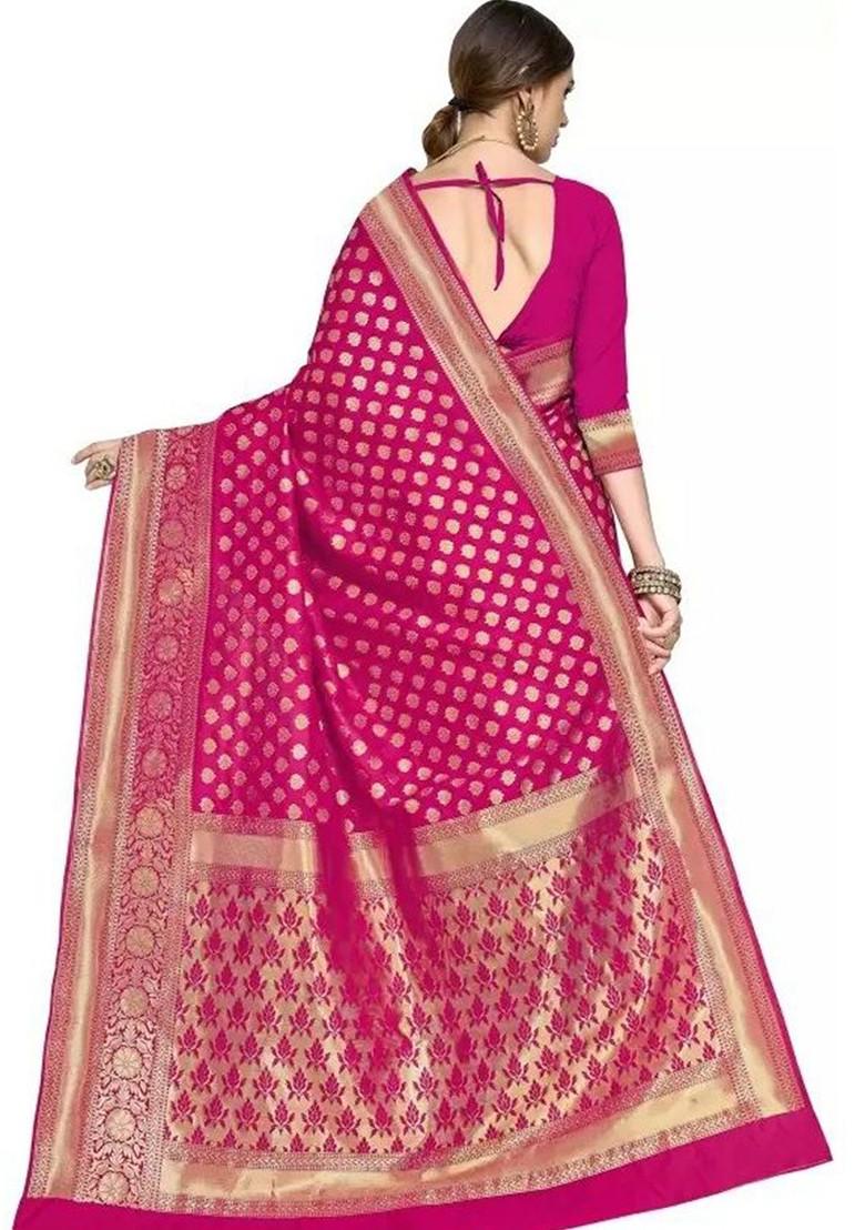 Magenta woven Silk Saree Set
