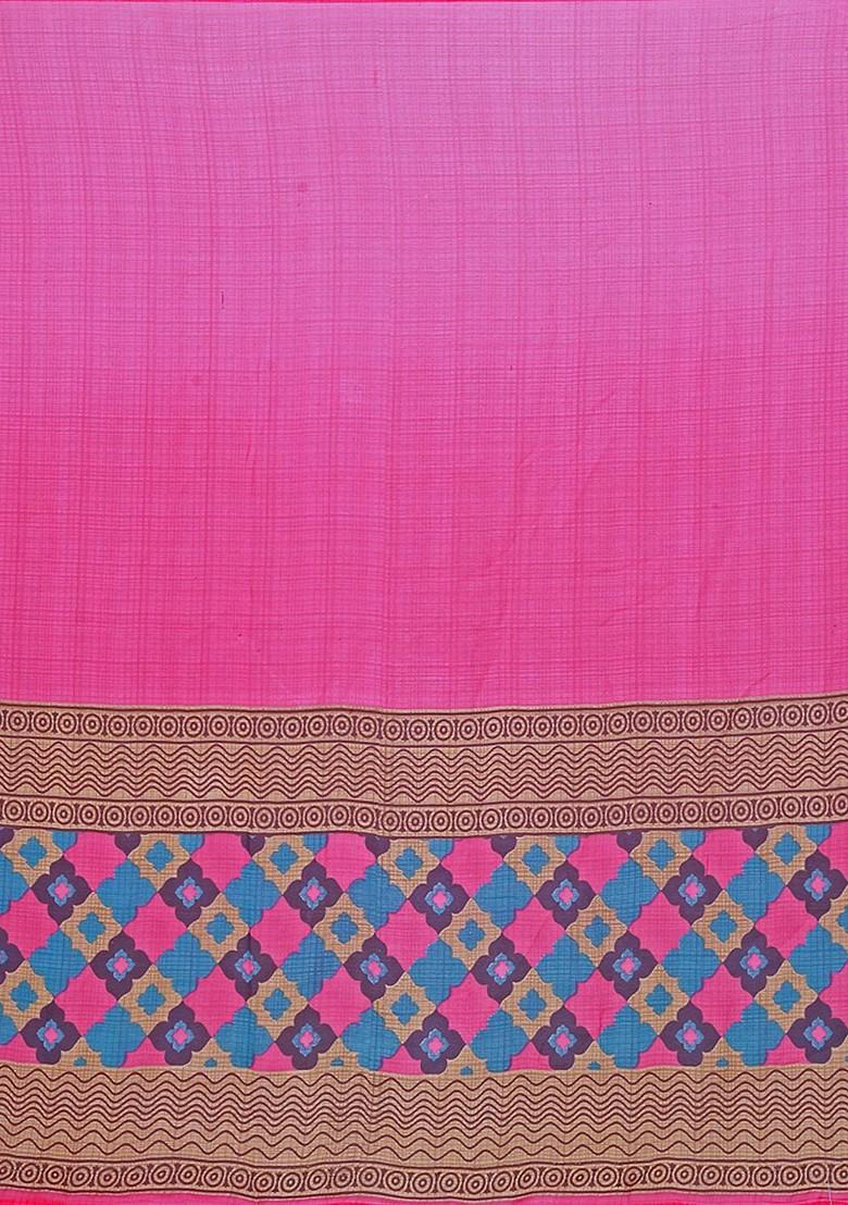 Magenta Embroidered Georgette Saree Set (Set Of 2)