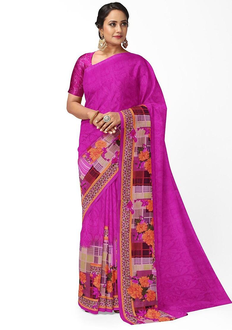 Pink Floral Georgette Saree Set