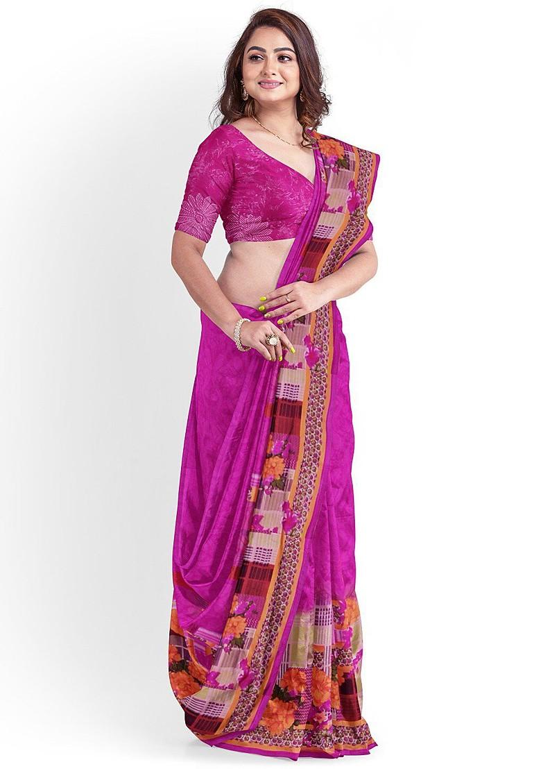 Pink Floral Georgette Saree Set