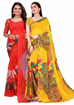 Yellow Embroidered Georgette Saree Set