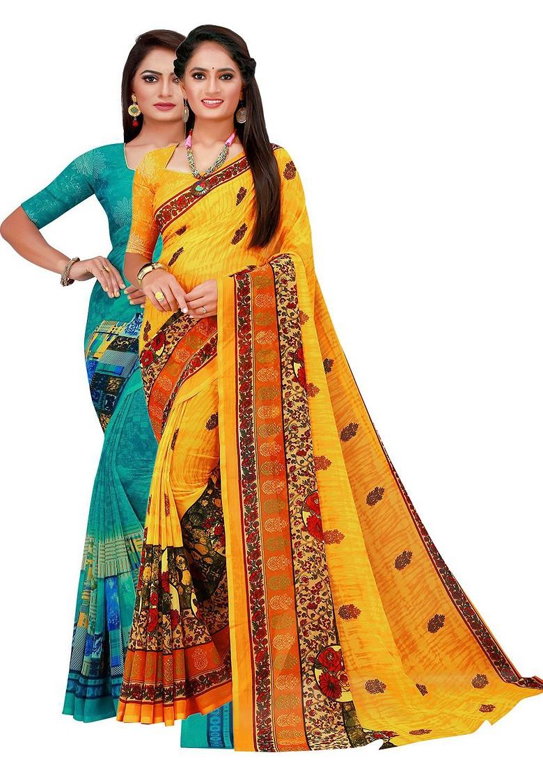 Turquoise Blue Embroidered Georgette Saree Set