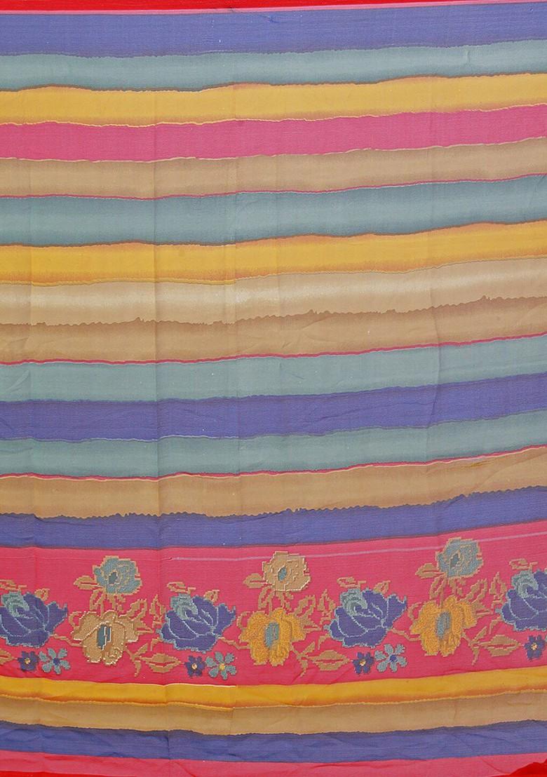 Beige Floral Georgette Saree Set (Set Of 2)