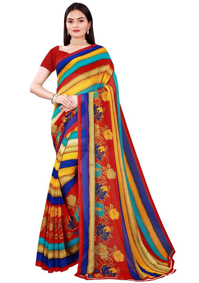 Maroon Embroidered Georgette Saree Set