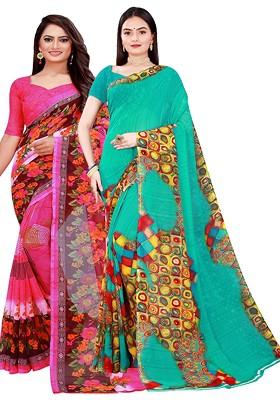 Green Embroidered Georgette Saree Set